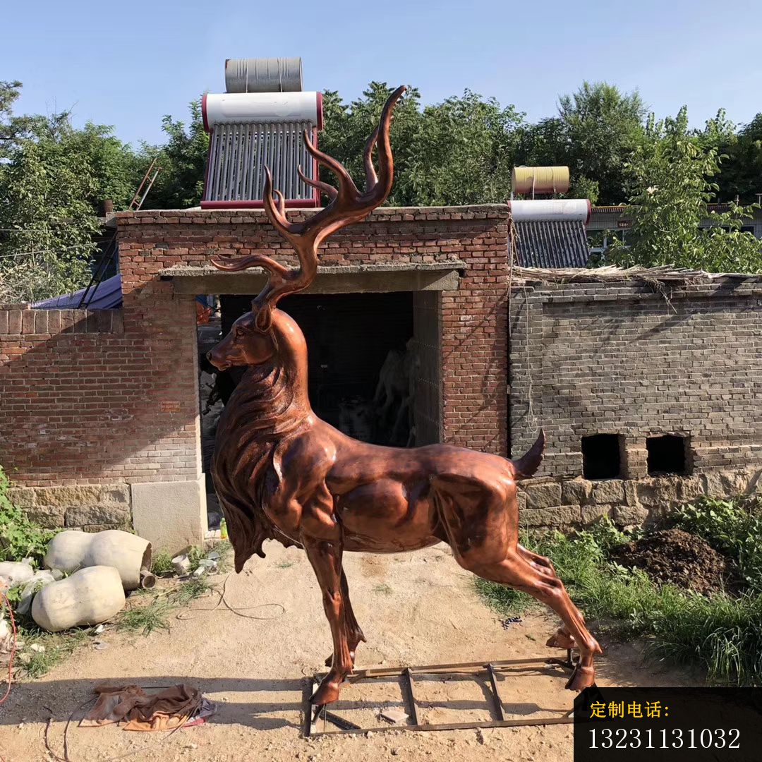 玻璃钢仿铜大型驯鹿雕塑广场景观动物雕塑 (3)_1080*1080