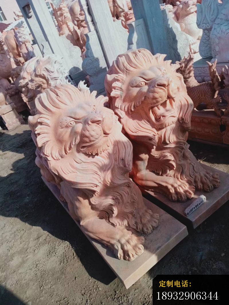 晚霞红西洋狮子门口欧式狮子雕塑_799*1066