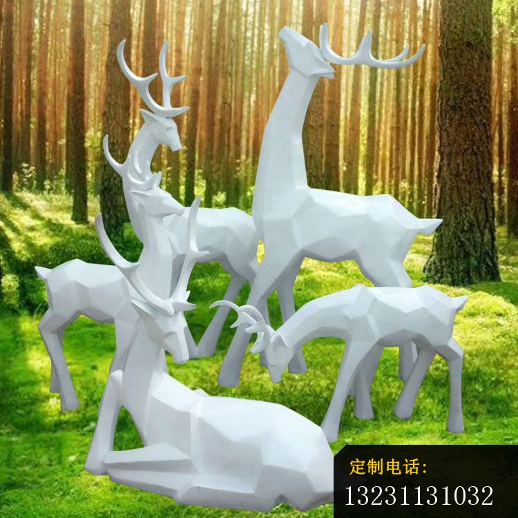 玻璃钢白色几何梅花鹿雕塑园林动物雕塑 (17)_750*750