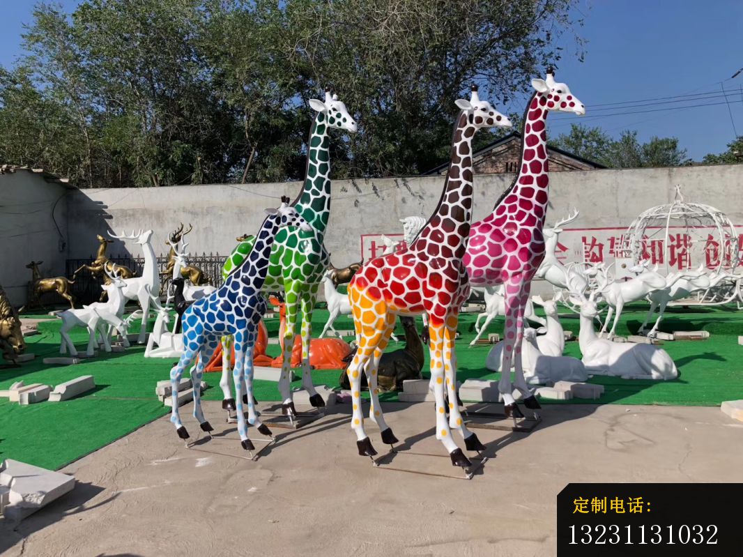 玻璃钢彩绘长颈鹿雕塑公园园林仿真动物雕塑 (2)_1066*799