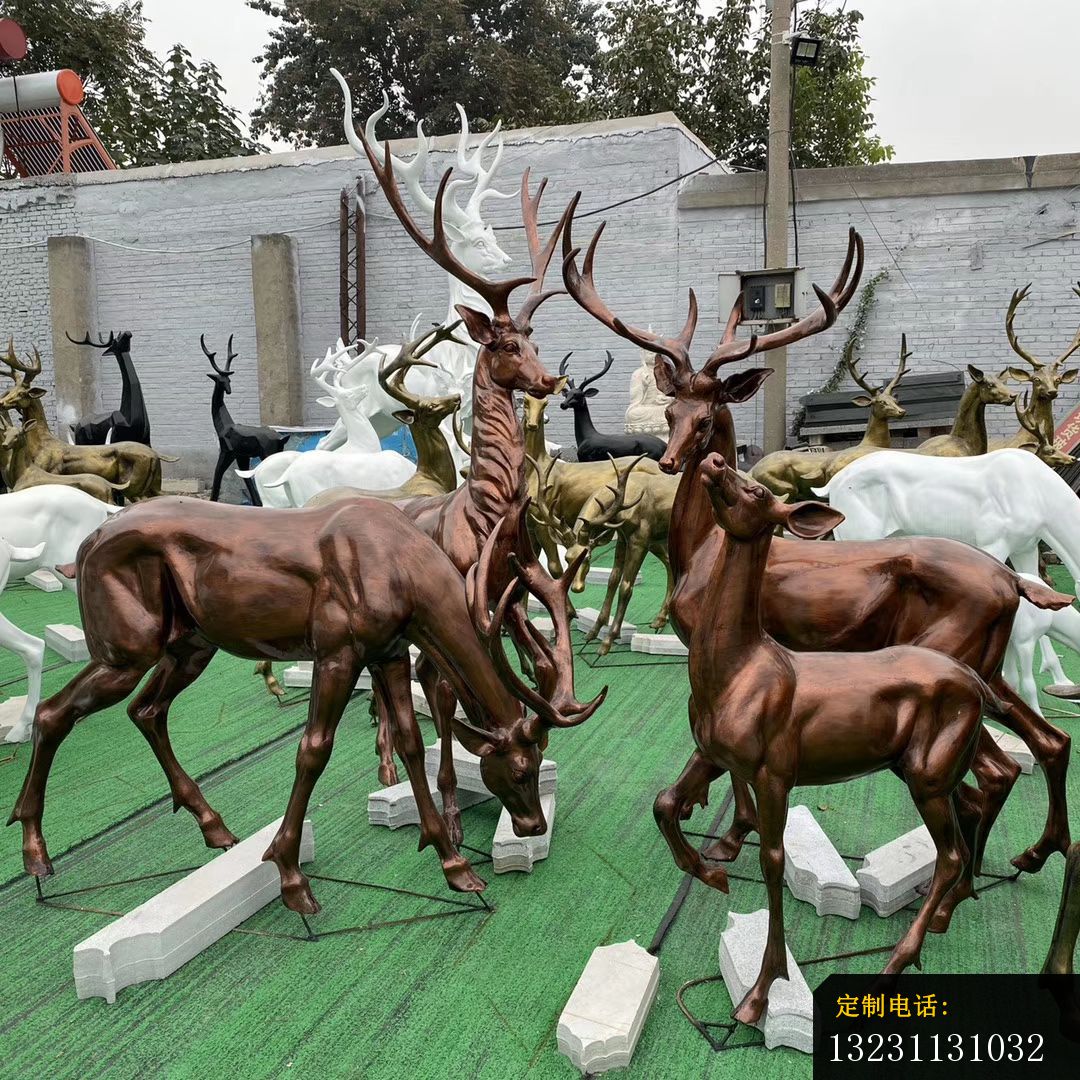 玻璃钢仿铜群鹿雕塑公园仿真动物雕塑 (1)_1080*1080