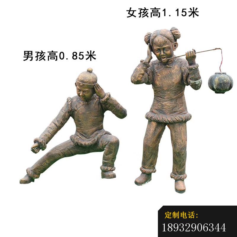 铸铜放鞭炮的儿童雕塑_800*800
