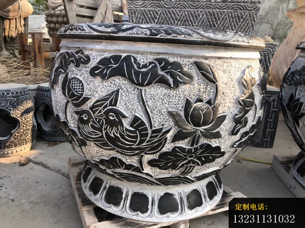 青石仿古荷花鱼缸复古石雕庭院水缸 (3)_1066*799