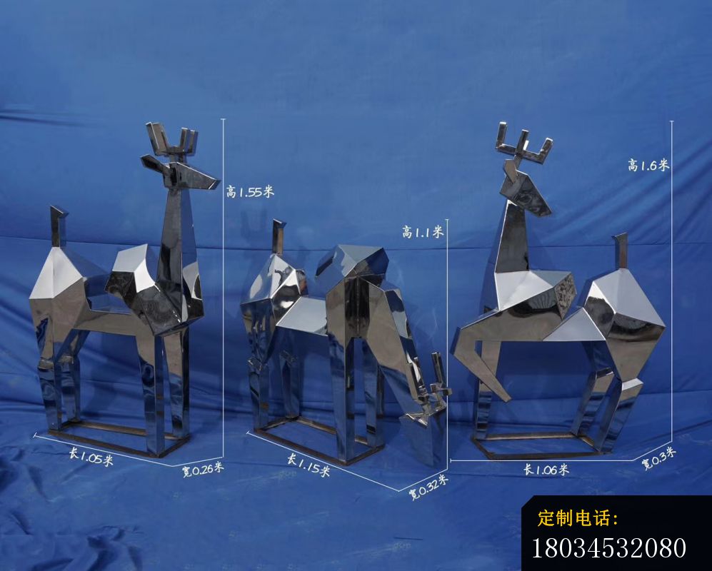 不锈钢镜面鹿雕塑广场动物雕塑 (2)_997*800
