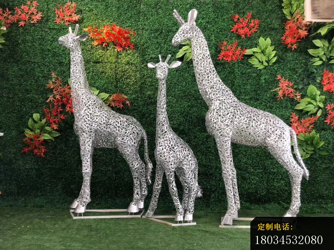 不锈钢长颈鹿雕塑广场动物雕塑 (1)_1066*799