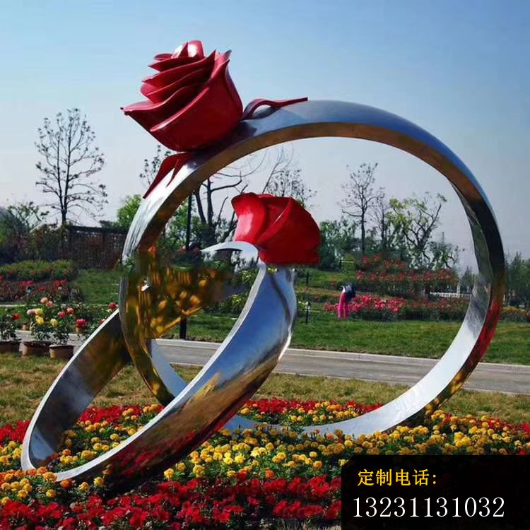 不锈钢大型婚戒雕塑广场创意景观雕塑_750*750