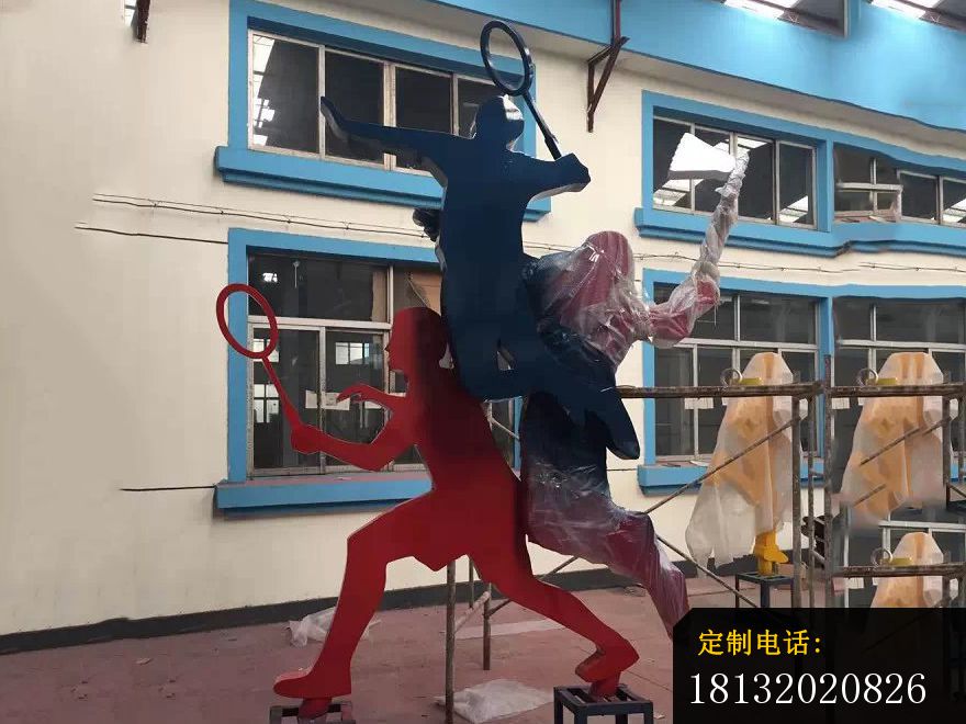 不锈钢打羽毛球雕塑，广场不锈钢雕塑 (4)_880*660