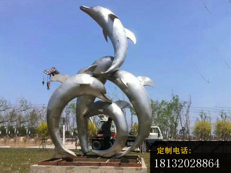 不锈钢海豚嬉戏雕塑，公园不锈钢雕塑_762*572