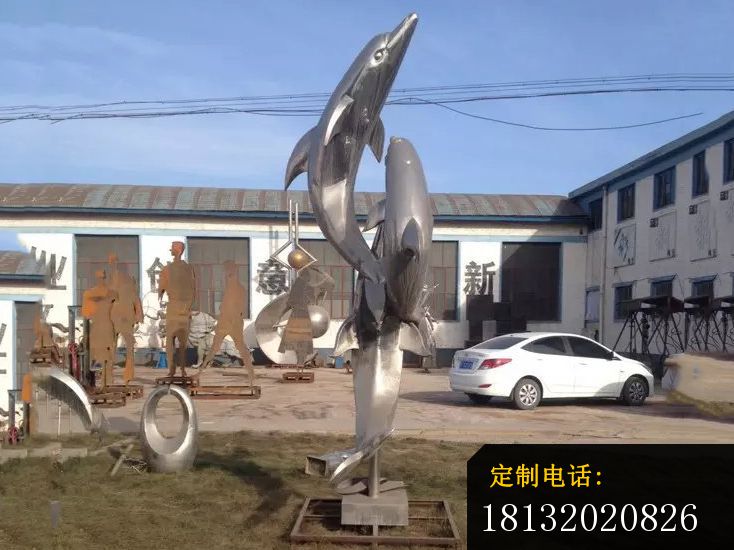 不锈钢海豚雕塑，不锈钢嬉戏雕塑_734*550