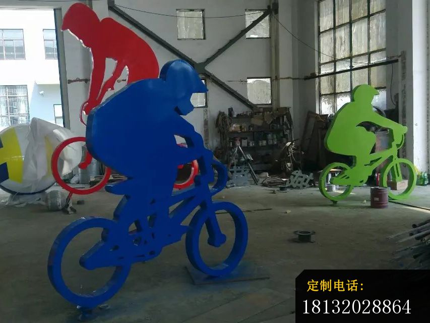 不锈钢骑自行车雕塑，不锈钢运动雕塑 (1)_853*640