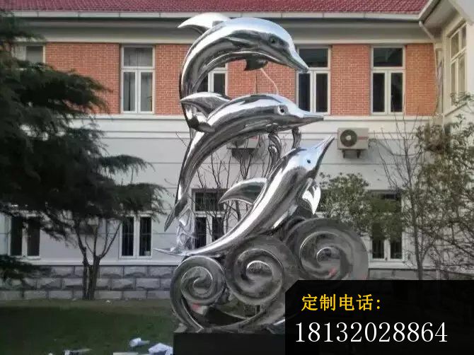 不锈钢海豚雕塑，广场海豚不锈钢雕塑 (1)_670*502