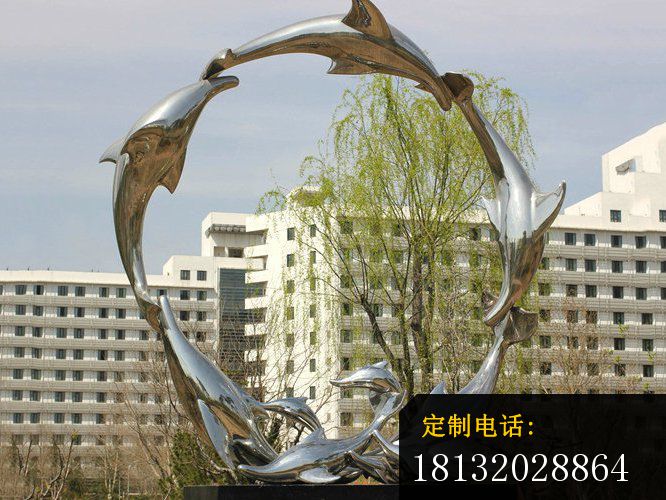 不锈钢海豚雕塑，广场海豚不锈钢雕塑_666*500