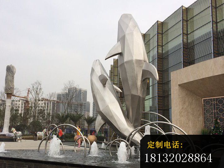不锈钢海豚雕塑喷泉海豚_713*535