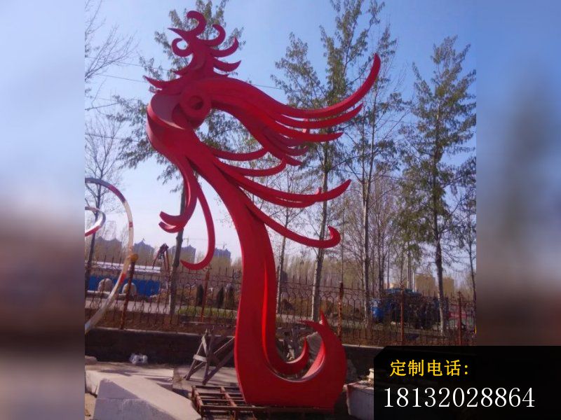 不锈钢红凤凰雕塑，广场凤凰不锈钢雕塑_800*600