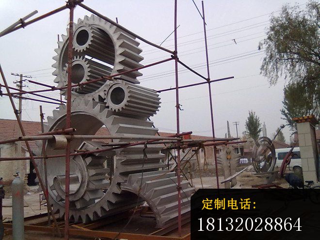 不锈钢农机厂雕塑，齿轮雕塑_660*495