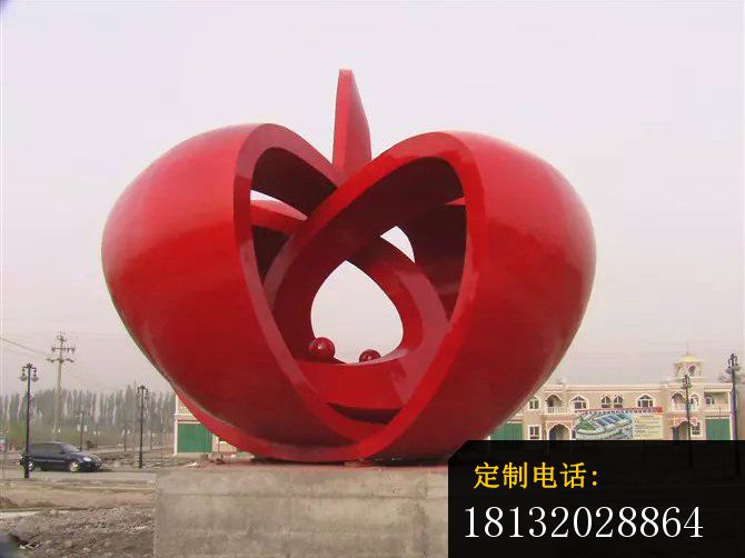 不锈钢苹果雕塑，公园抽象水果雕塑_670*502