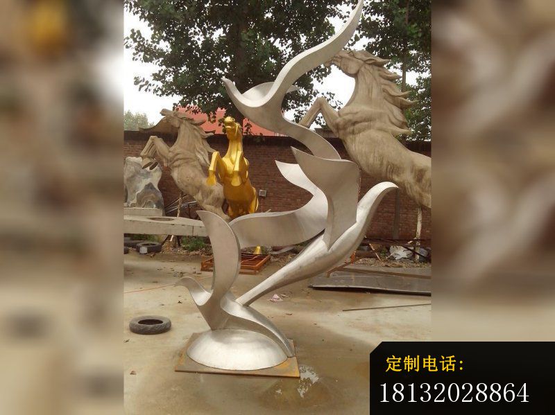 不锈钢抽象鸽子雕塑，不锈钢大雁雕塑_800*599