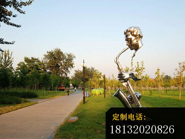 吹唢呐不锈钢雕塑，公园小品不锈钢雕塑_622*467