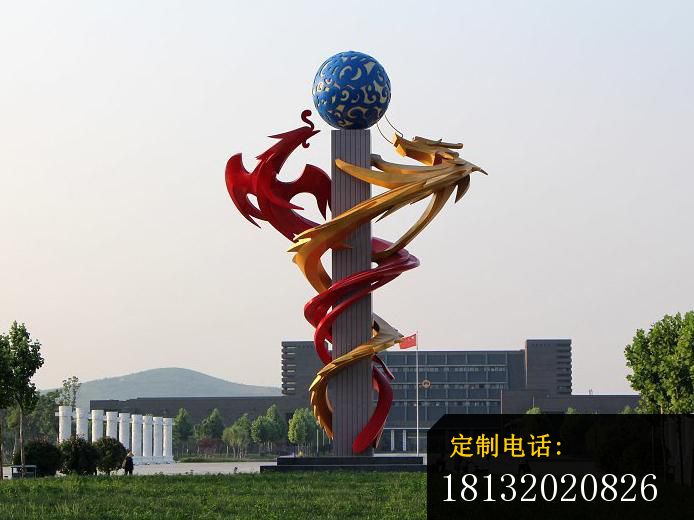 龙凤戏珠不锈钢雕塑，广场不锈钢龙凤戏珠雕塑_694*520