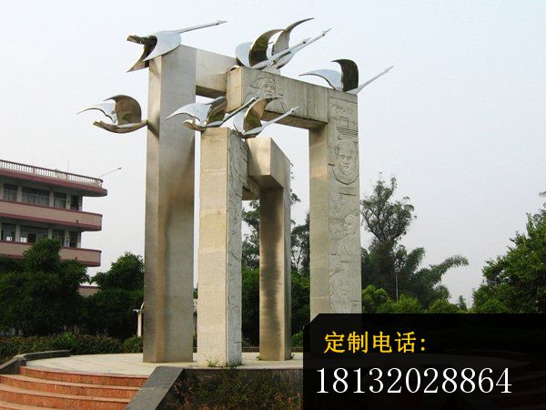 不锈钢大雁雕塑，不锈钢广场雕塑_600*450