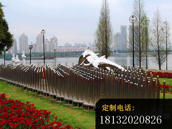 不锈钢海豚雕塑公园动物雕塑_600*450