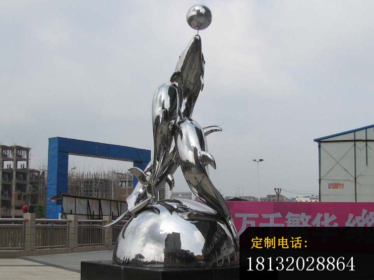 不锈钢海豚雕塑，三个海豚雕塑 (1)_742*557