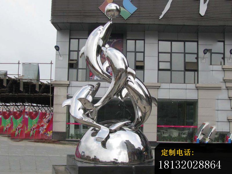 不锈钢海豚雕塑，三个海豚雕塑 (2)_800*599
