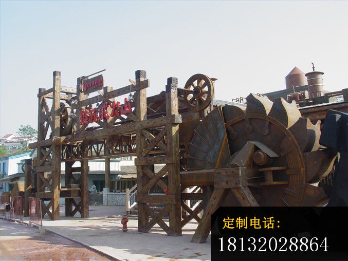 不锈钢机器轮子雕塑，游乐园门口不锈钢雕塑_677*508