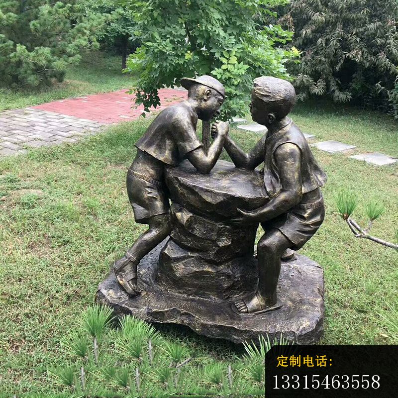 掰腕子的儿童铜雕，公园人物铜雕 (6)_800*800
