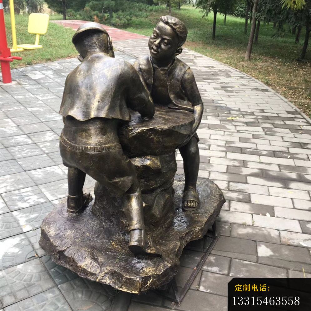掰腕子的儿童铜雕，公园人物铜雕_996*996