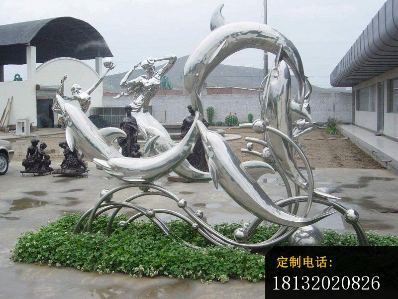 海豚嬉戏雕塑不锈钢动物雕塑_800*600