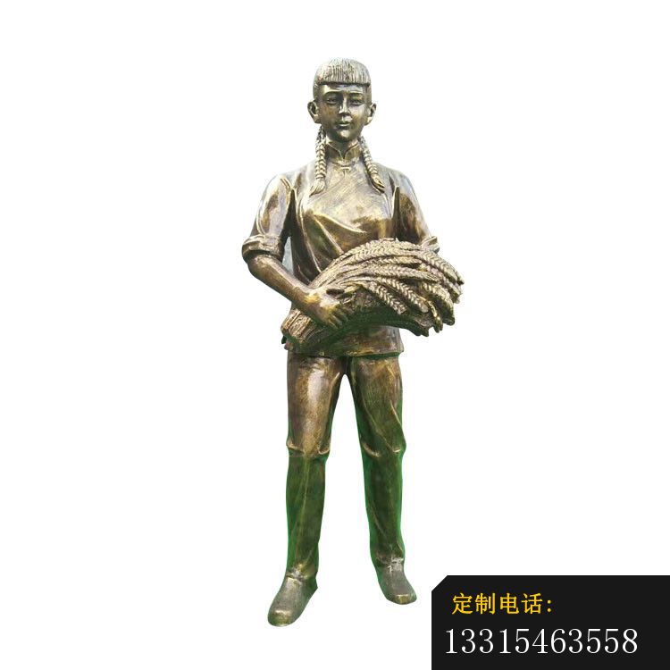 抱着稻子的女孩铜雕，公园劳动人物_750*750
