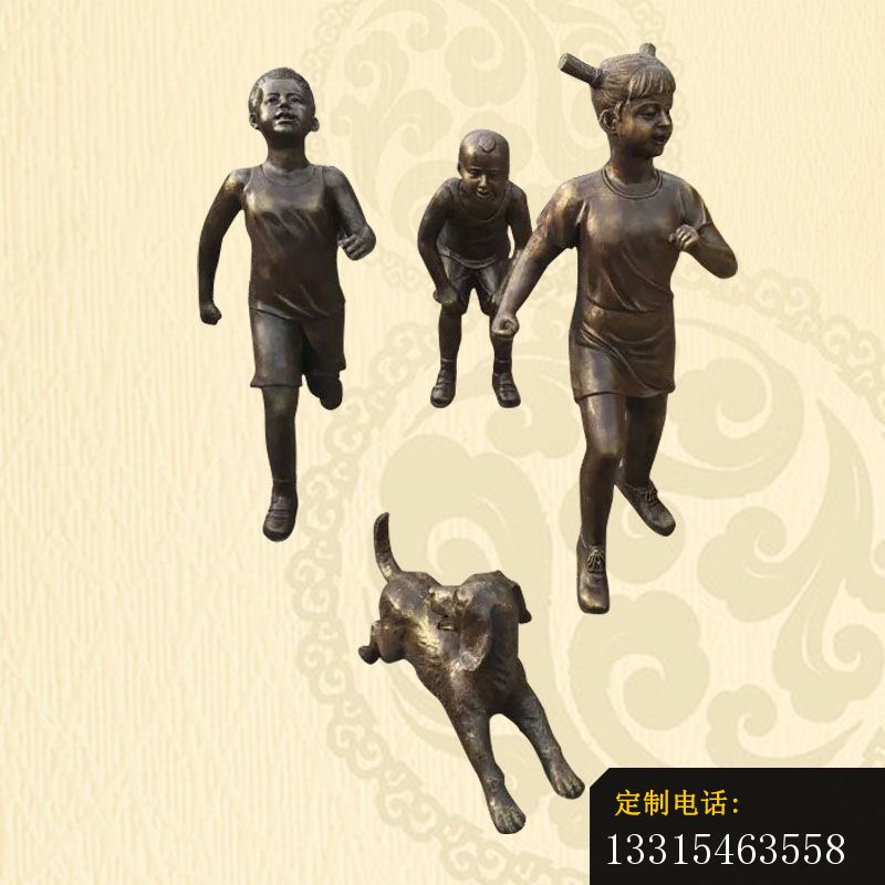 奔跑的儿童和小狗铜雕，公园人物铜雕_800*800