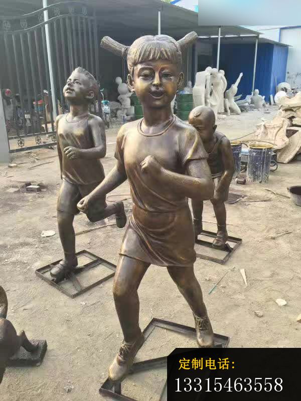 奔跑的儿童和小狗铜雕，公园人物铜雕 (2)_600*800