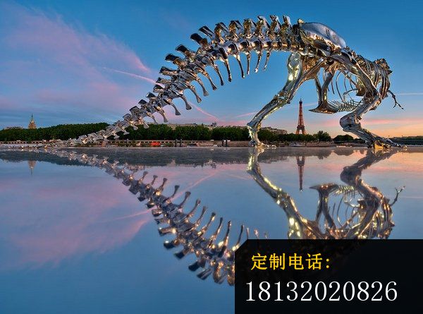 恐龙骨架雕塑不锈钢广场雕塑_600*445