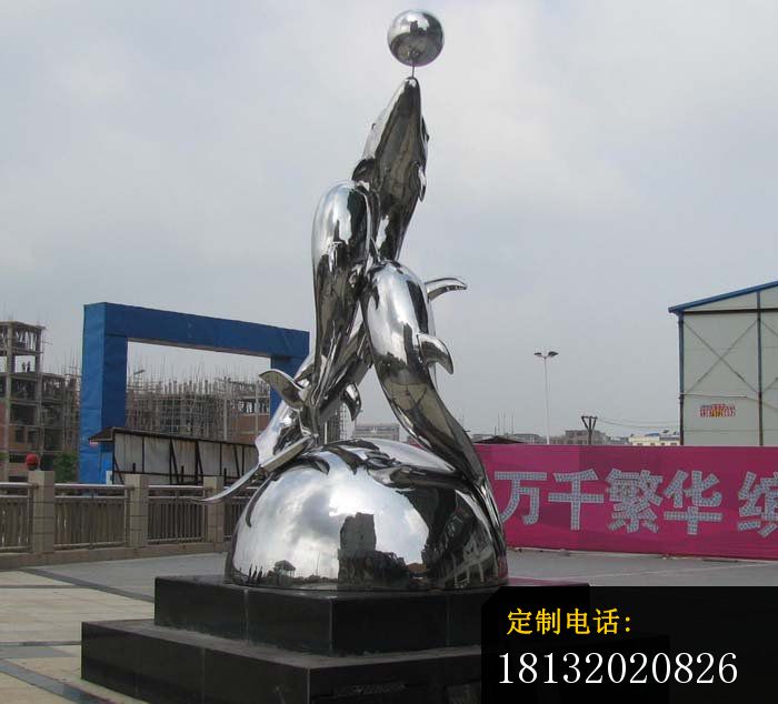 三个海豚雕塑不锈钢动物雕塑 (1)_700*634