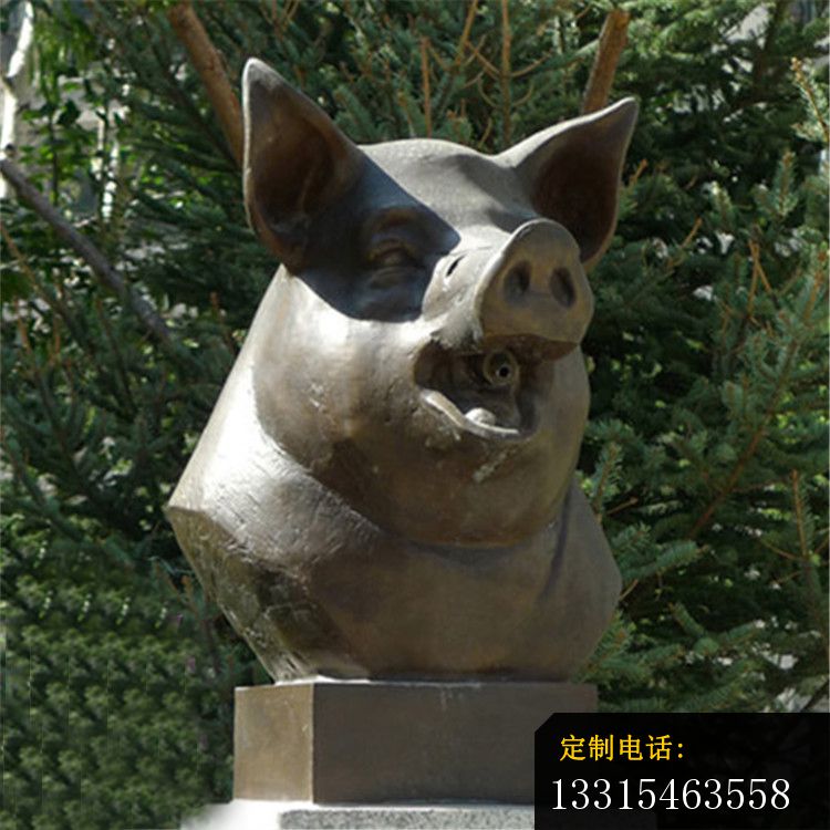 玻璃钢仿铜猪首雕塑，十二生肖雕塑_750*750