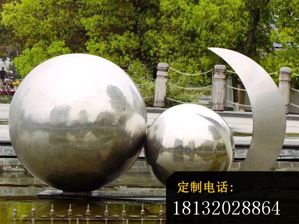 不锈钢球形雕塑，不锈钢地球与月亮雕塑_600*450