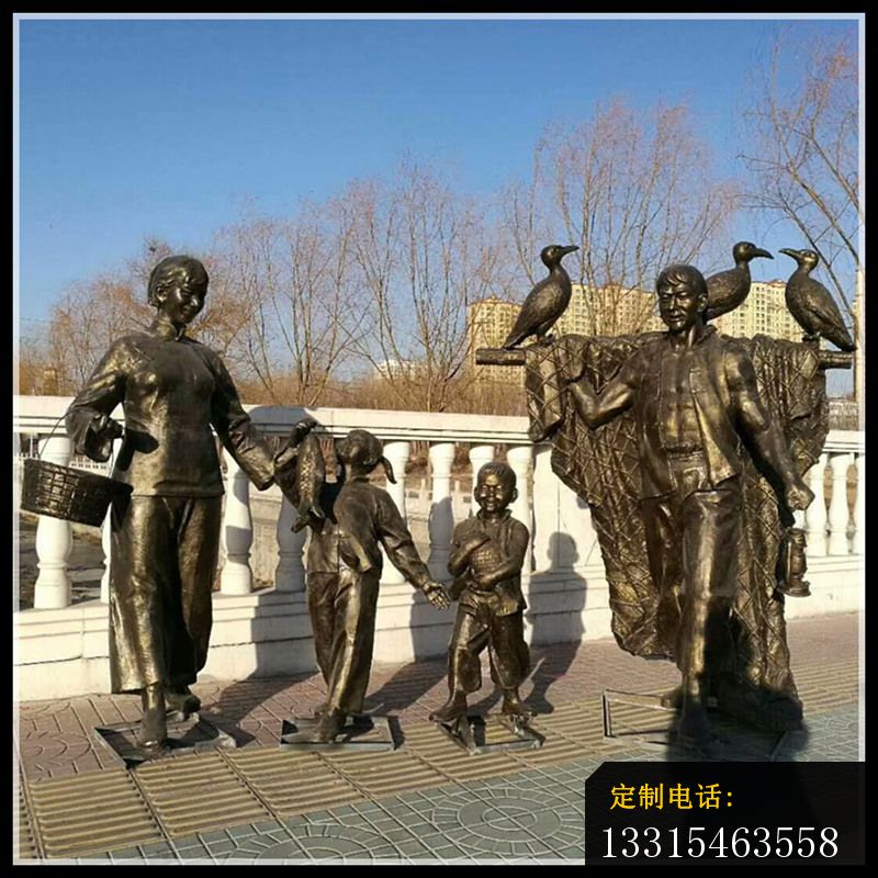捕鱼回家的人物铜雕，公园小品铜雕_800*800