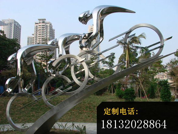 不锈钢赛车雕塑，不锈钢运动雕塑 (2)_585*439