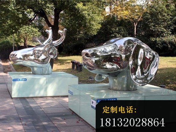 不锈钢十二生肖头象雕塑，不锈钢动物雕塑_585*439