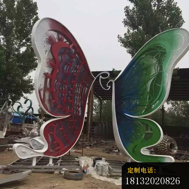 不锈钢抽象彩色蝴蝶，公园动物雕塑 (2)_750*750