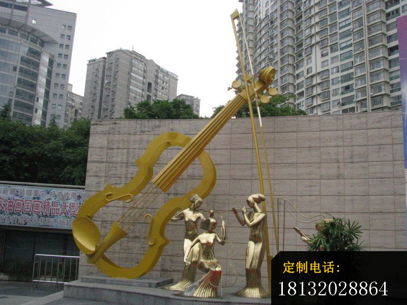 不锈钢小提琴雕塑，不锈钢公园雕塑_800*600