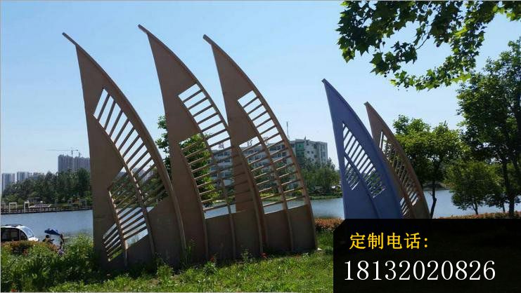 不锈钢抽象船帆，公园景观雕塑_741*418