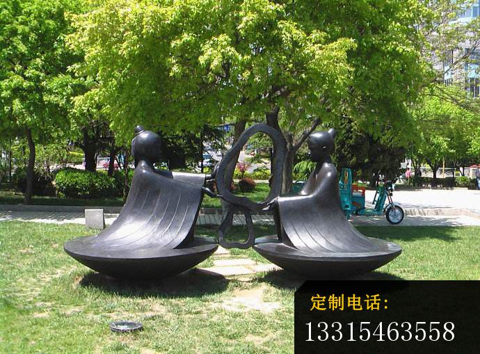 抽象孔融让梨雕塑校园景观铜雕 (2)_690*509