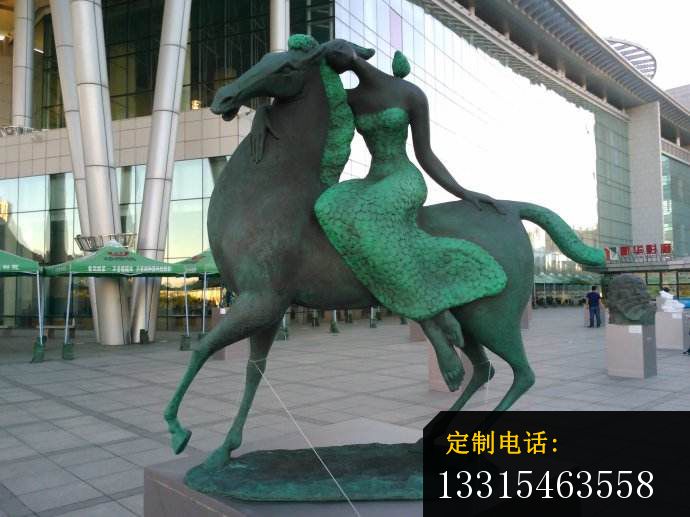 抽象骑马的女孩铜雕 街边人物铜雕_690*517