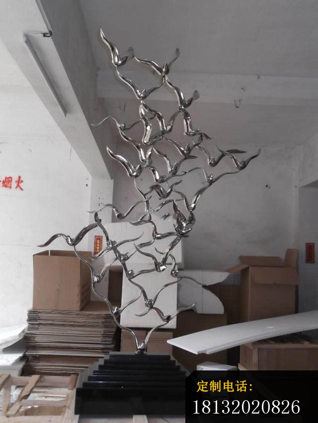 不锈钢抽象大雁，抽象动物雕塑_640*853