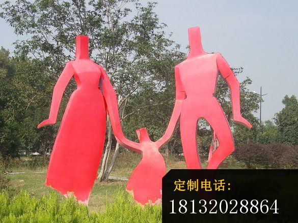 不锈钢一家三口雕塑，不锈钢抽象人物雕塑_585*439
