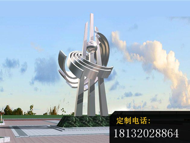 不锈钢拥抱未来雕塑，企业不锈钢抽象雕塑_630*473