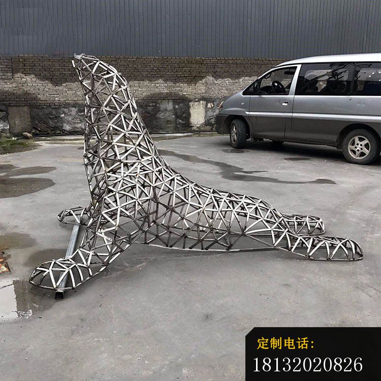 不锈钢抽象海狮，公园动物雕塑_750*750